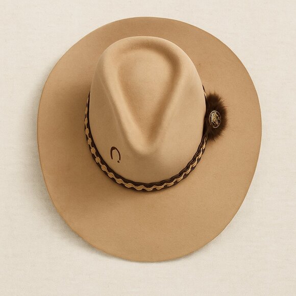Vintage Charlie 1 Horse “Camelback” Western Hat — Fawn Felt, 3½" Brim - Picture 11 of 13